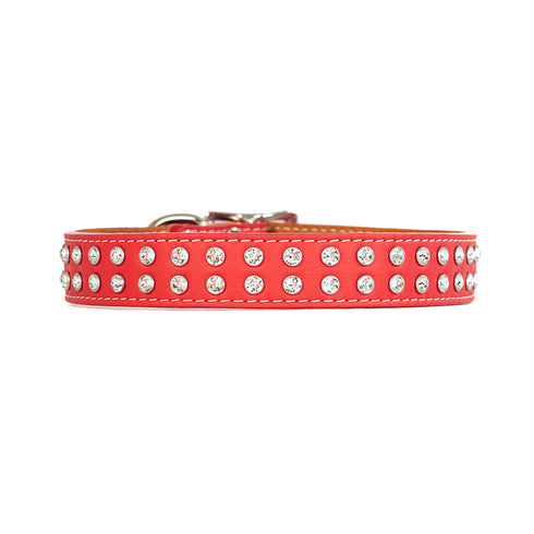 Tuscan Leather Crystallized Dog Collar Bright Red