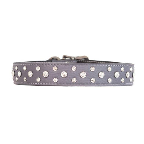Tuscan Leather Crystallized Dog Collar Slate Grey