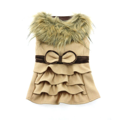 Wool Fur Trimmed Dog Harness Coat Camel XLarge