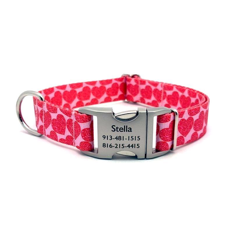 Polyester Webbing Dog Collar With Personalized Buckle Scrolling Hearts ...